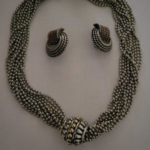 Multi-strand Silver Necklace with Silver & Gold sphere with matching earrings